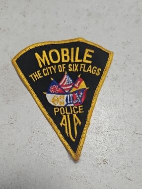 Vintage Mobile Police Patch Embroidered Black and Yellow Badge